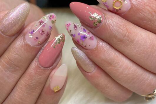 Mix Dry Flower & Golden Foil Nail Extensions By Holy Nails Pune