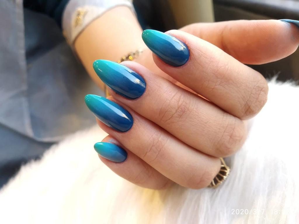 Turquoise Blue & Dark Blue Ombre Nail Extensions By Holy Nails Pune