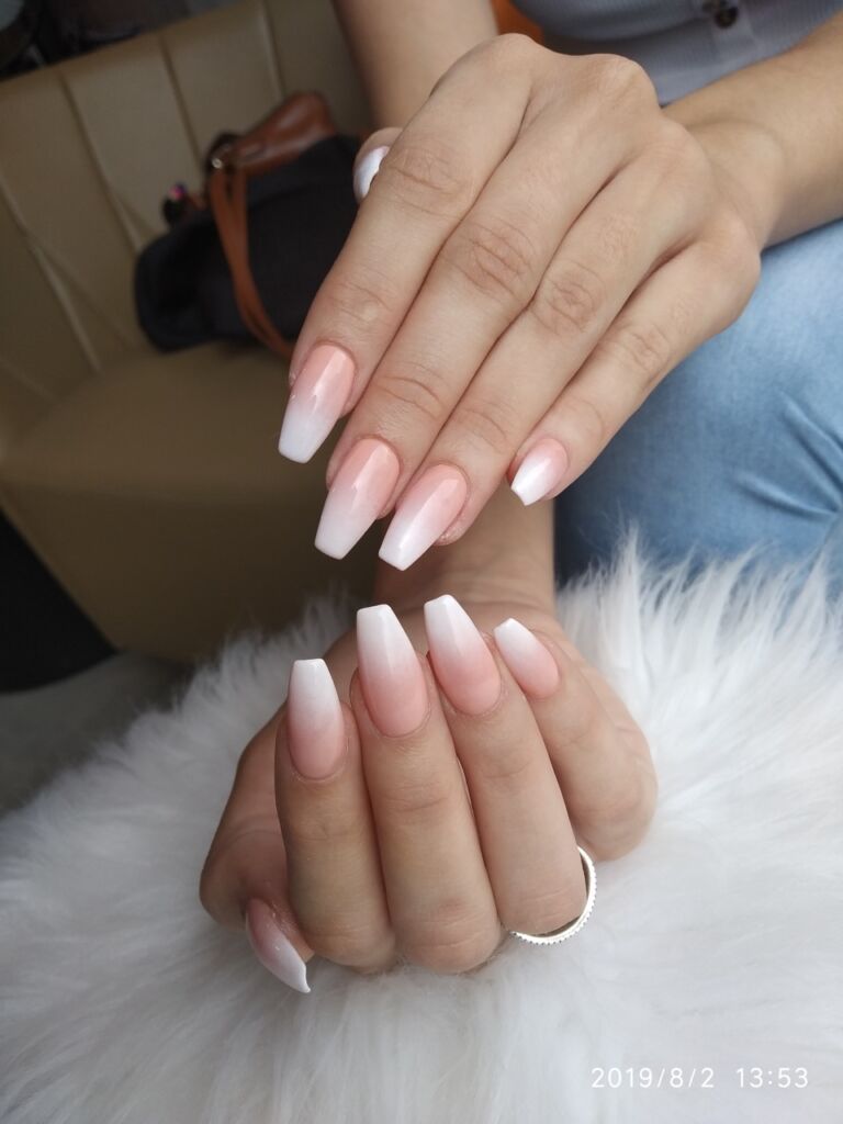 White LightPeach Ombre NailExtensions By HolyNailsPune